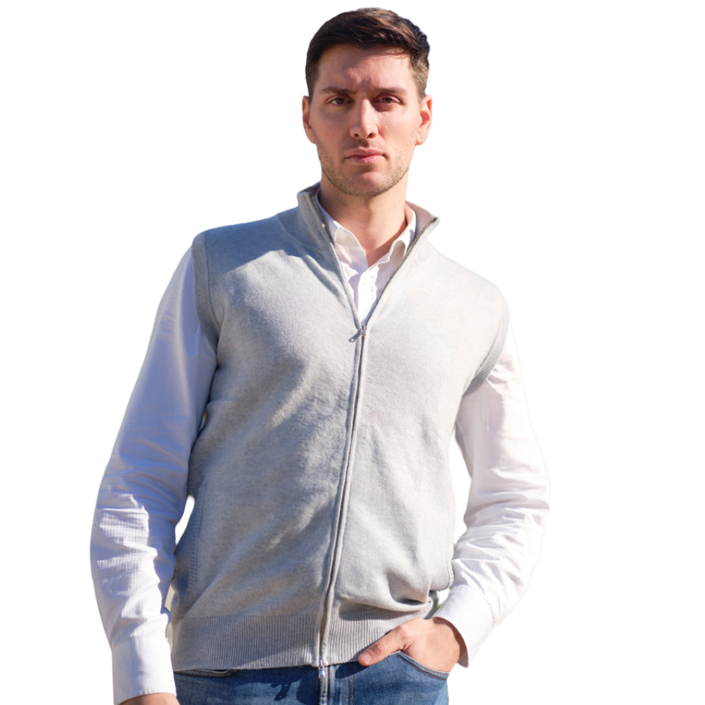 Giacca Uomo Senza Maniche 100% Cashmere con chiusura Zip-0