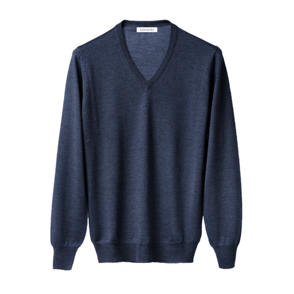 Men's V-Neck Sweater in a Blend of Cashmere, Silk and Extrafine Merino Wool-5