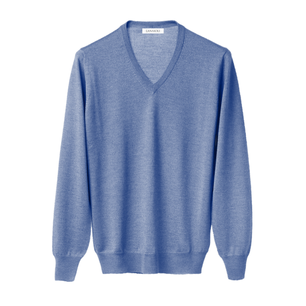 Men's V-Neck Sweater in a Blend of Cashmere, Silk and Extrafine Merino Wool-8