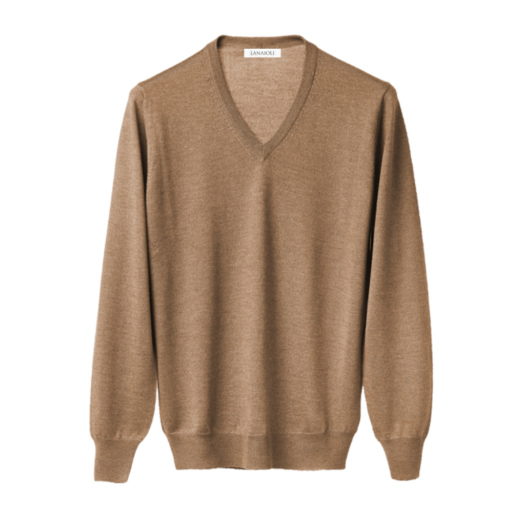 Men's V-Neck Sweater in a Blend of Cashmere, Silk and Extrafine Merino Wool-2