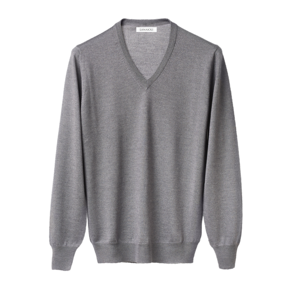 Men's V-Neck Sweater in a Blend of Cashmere, Silk and Extrafine Merino Wool-6
