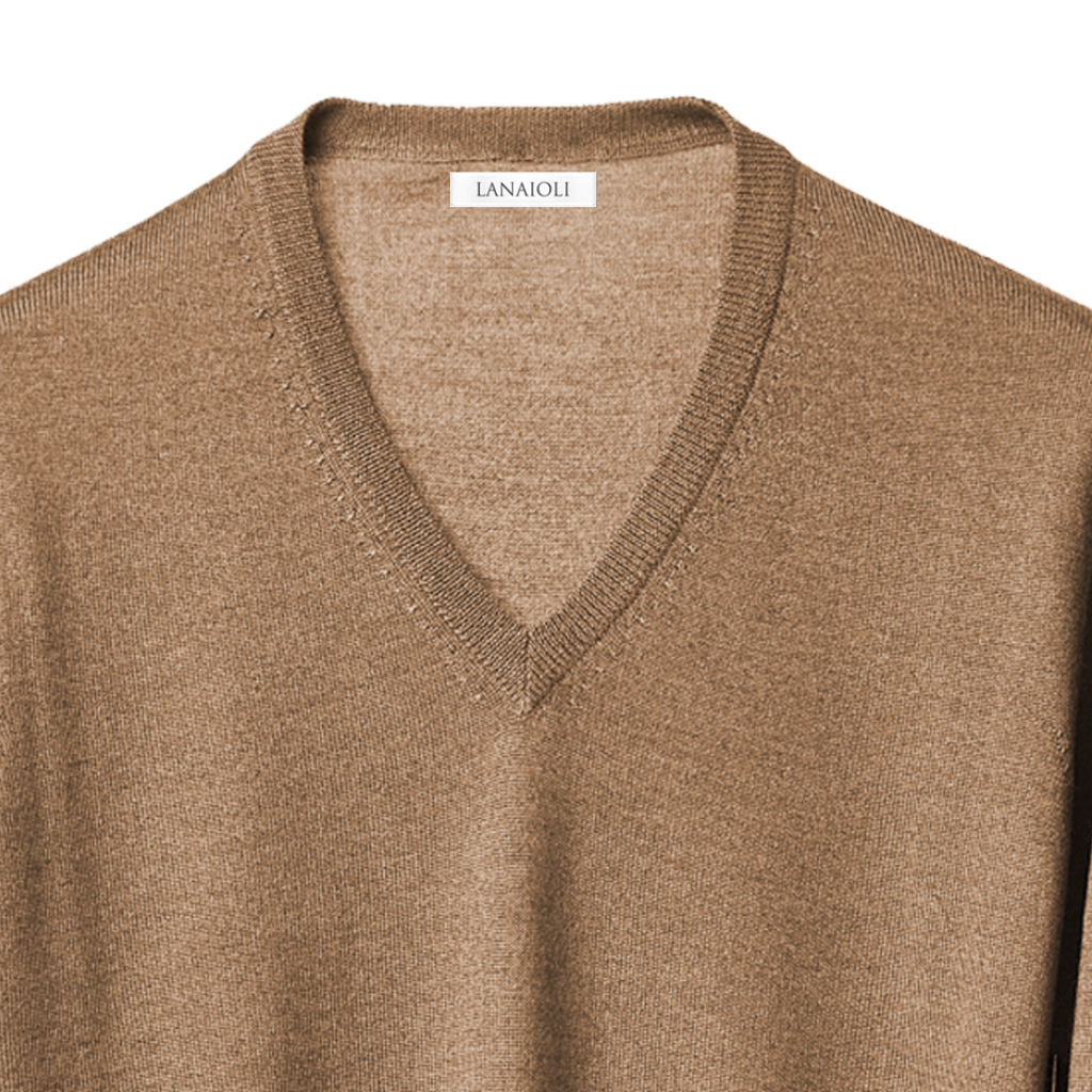 Men's V-Neck Sweater in a Blend of Cashmere, Silk and Extrafine Merino Wool-3