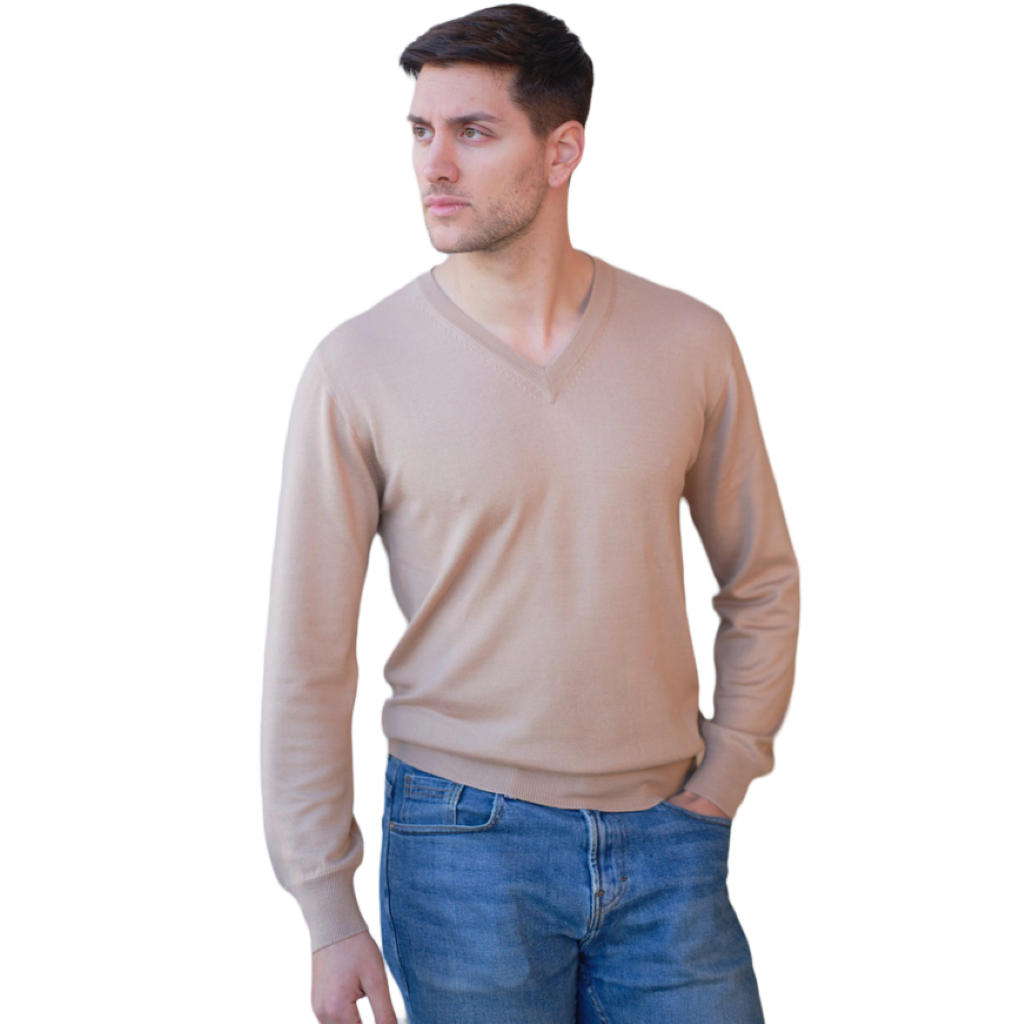 Men's V-Neck Sweater in a Blend of Cashmere, Silk and Extrafine Merino Wool-0